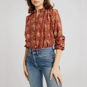 NWT Millie Womens Rust Floral Button-Down Blouse
